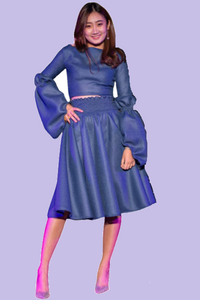 Blue Italian Knit Midi Skirt